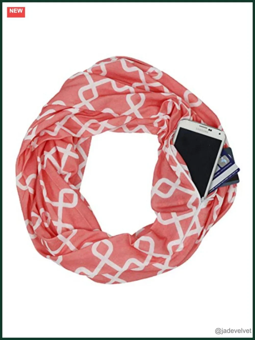 Infinity Scarf with Hidden Zipper Pocket, Chain Link Pattern, Polyester